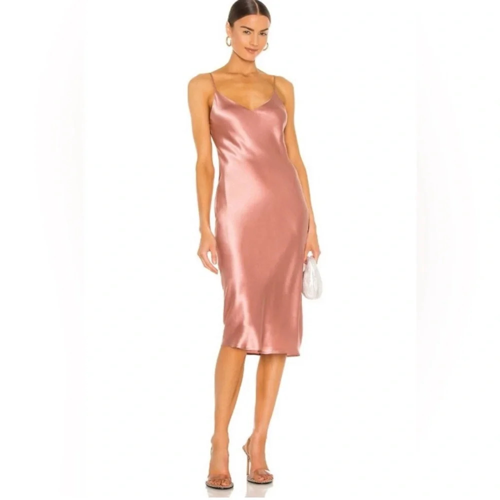 L’agence Jodie Slip Midi Dress Pink Rose V-neck Spaghetti Straps Sliky